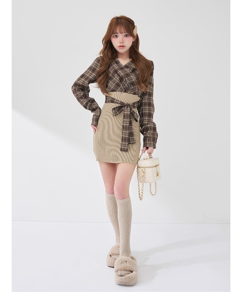 Darich（ダーリッチ） ワンピース カシュクールチェックタイトニット