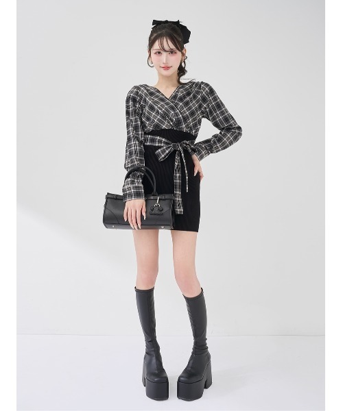 Darich（ダーリッチ） ワンピース カシュクールチェックタイトニット