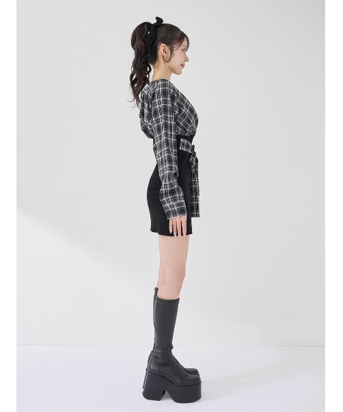 Darich カシュクールチェックタイトニットミニワンピース Darich（ダーリッチ） ワンピース カシュクールチェックタイトニット
