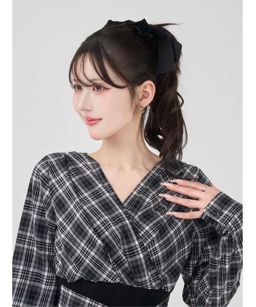 Darich（ダーリッチ） ワンピース カシュクールチェックタイトニット