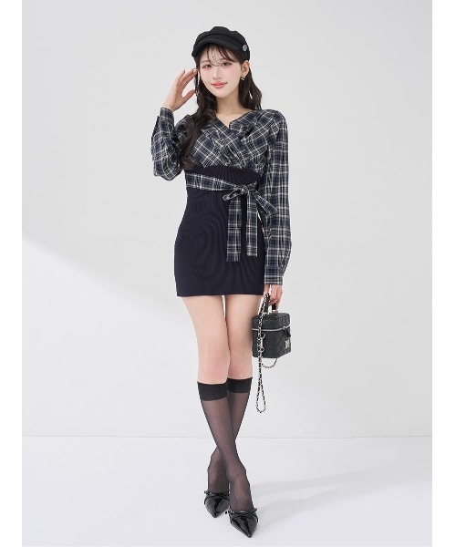 Darich（ダーリッチ） ワンピース カシュクールチェックタイトニット