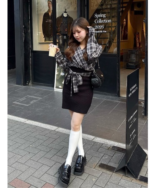 Darich（ダーリッチ） ワンピース カシュクールチェックタイトニット