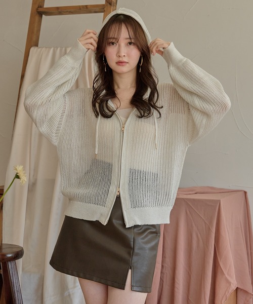mideal（マイディール） パーカー glitter sheer hoodie / ラメシアー