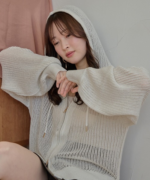 mideal（マイディール） パーカー glitter sheer hoodie / ラメシアー