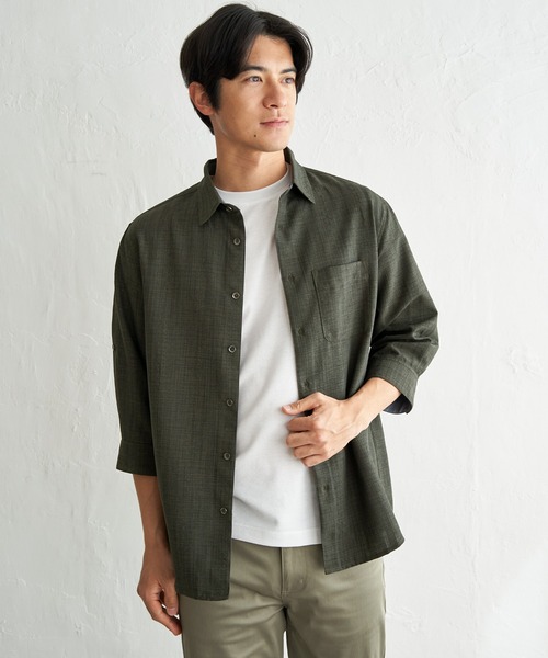 ikka（イッカ） 七分袖 シャツ 速乾ドビー袖2WAYシャツ メンズ