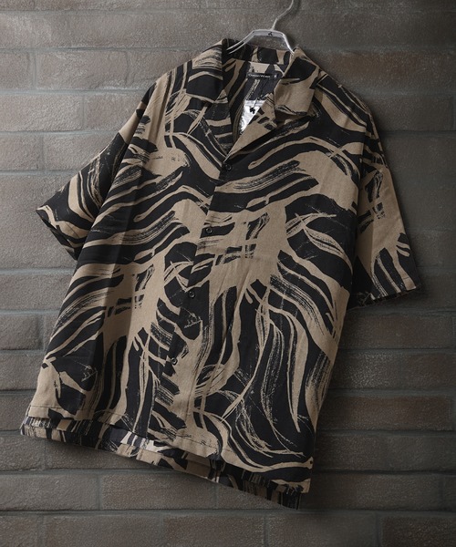 シャツ 半袖 総柄 オープンカラー オーバーシャツ / All-over print
