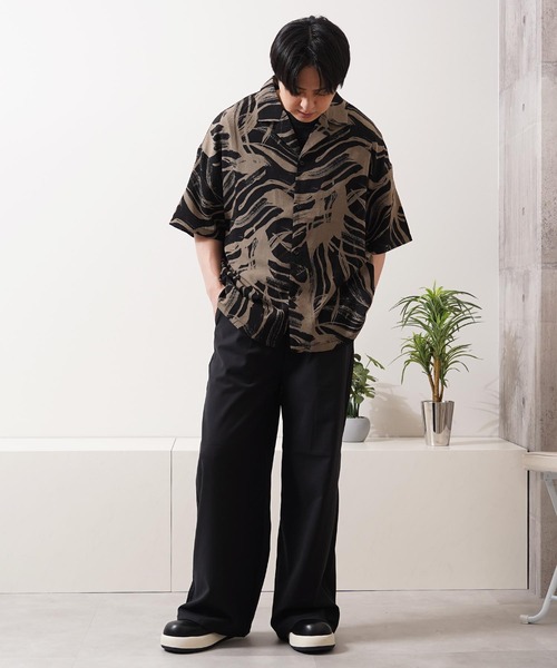 シャツ 半袖 総柄 オープンカラー オーバーシャツ / All-over print