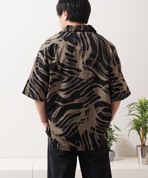 シャツ 半袖 総柄 オープンカラー オーバーシャツ / All-over print