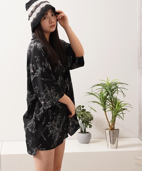 シャツ 半袖 総柄 オープンカラー オーバーシャツ / All-over print