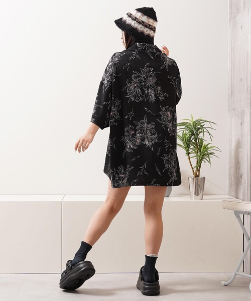 シャツ 半袖 総柄 オープンカラー オーバーシャツ / All-over print