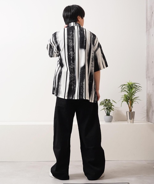 シャツ 半袖 総柄 オープンカラー オーバーシャツ / All-over print