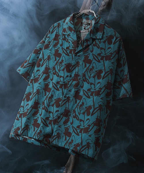 シャツ 半袖 総柄 オープンカラー オーバーシャツ / All-over print