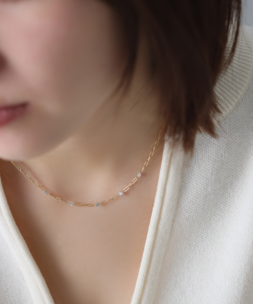 Lilas ネックレス ダブルホールダイヤ5Pペーパークリップチェーン