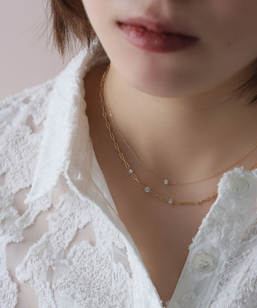 Lilas ネックレス ダブルホールダイヤ5Pペーパークリップチェーン