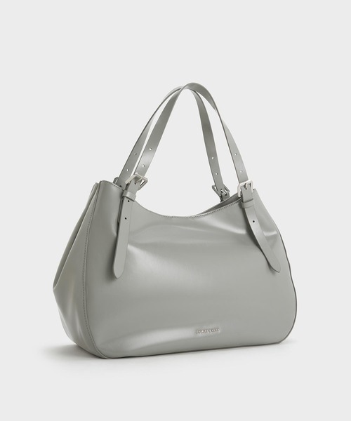 【美品】CHARLES&KEITH レザートートバッグ　グレー CHARLES ＆ KEITH（チャールズ&キース） 「CHARLES & KEITH」 トート