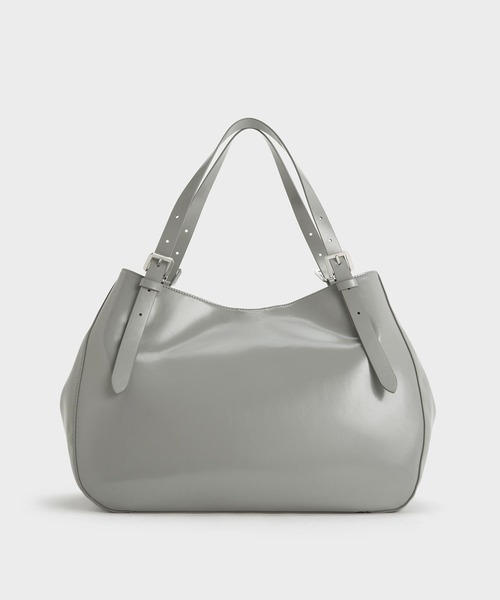 【美品】CHARLES&KEITH レザートートバッグ　グレー CHARLES ＆ KEITH（チャールズ&キース） 「CHARLES & KEITH」 トート
