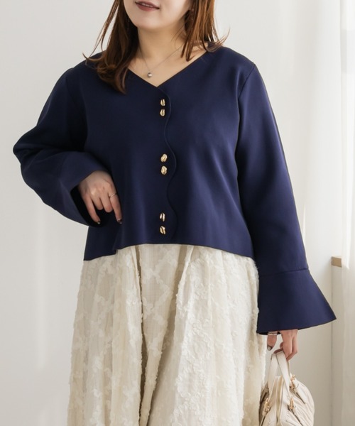 「CLETTE」 ニットカーディガン LL ネイビー レディース_画像6