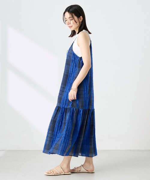 ワンピース 「WEB＆一部店舗限定アイテム」「KIRYU」ウォッシャブルチェック柄カットジャガードワンピースの画像