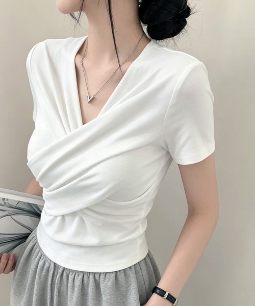 tシャツ 半袖 クロスデザインVネックトップス レディース : ZOZOTOWN