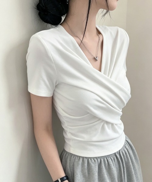 tシャツ 半袖 クロスデザインVネックトップス レディース : ZOZOTOWN