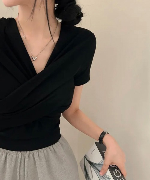 tシャツ 半袖 クロスデザインVネックトップス レディース : ZOZOTOWN