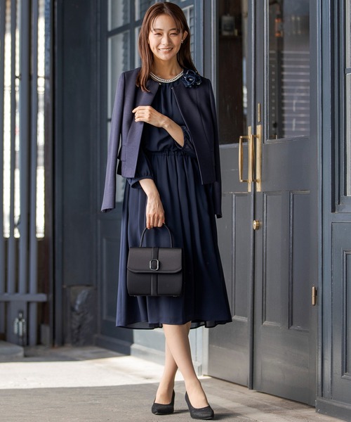 「form forma」 「whitejoola」ノーカラージャケット 11号 ネイビー レディース_画像6