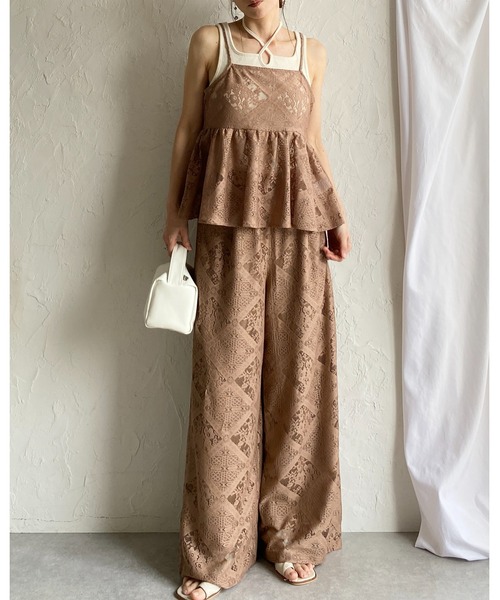 She's Closet セットアップ 花柄 ブロックレース キャミソール