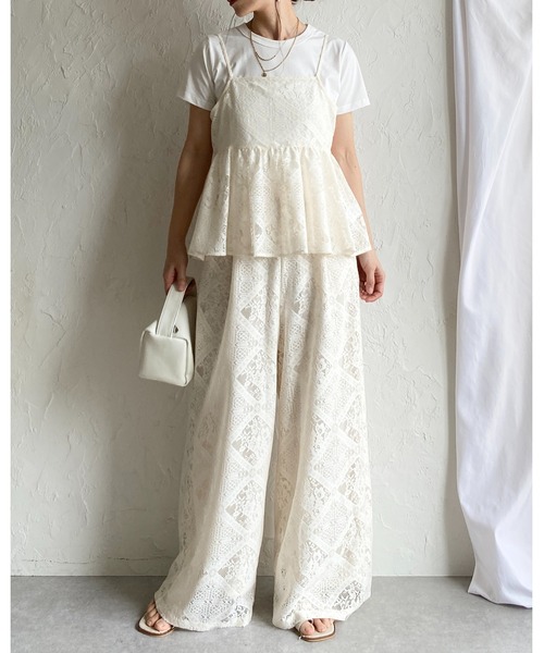She's Closet セットアップ 花柄 ブロックレース キャミソール