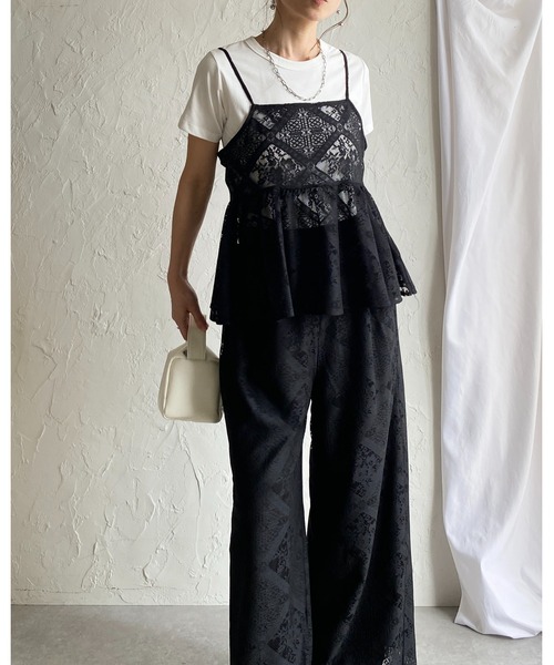 She's Closet セットアップ 花柄 ブロックレース キャミソール