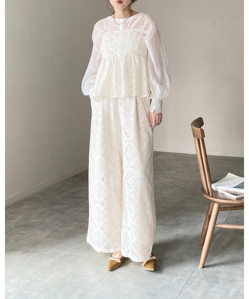 She's Closet セットアップ 花柄 ブロックレース キャミソール