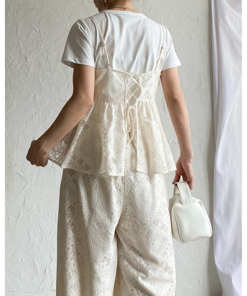 She's Closet セットアップ 花柄 ブロックレース キャミソール