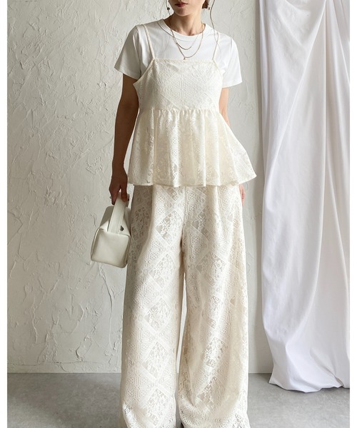 She's Closet セットアップ 花柄 ブロックレース キャミソール