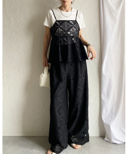 She's Closet セットアップ 花柄 ブロックレース キャミソール