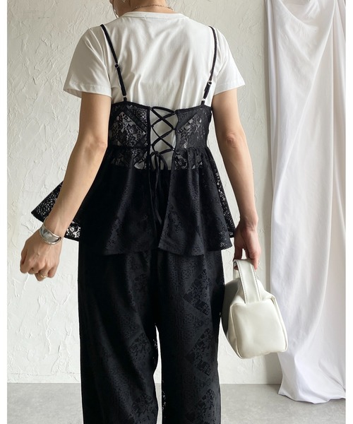 She's Closet セットアップ 花柄 ブロックレース キャミソール