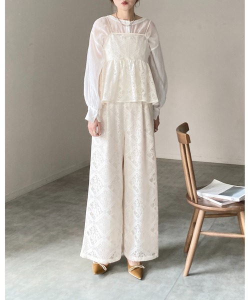 She's Closet セットアップ 花柄 ブロックレース キャミソール