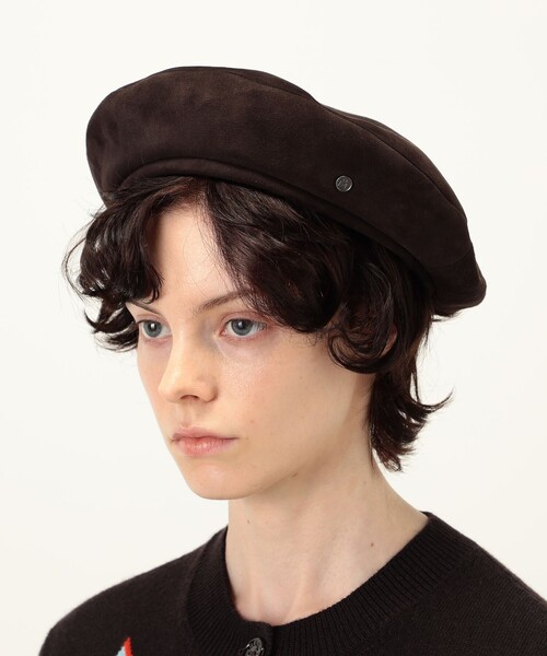 帽子 ベレー帽 MAISON MICHEL New Billy Velvet Leather ベレー レディースの画像