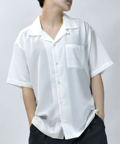 薄手ストライプ オープンカラーシャツ ルーズシルエット 夏服 Starting Over シャツ ルーズシルエット リラックス無地 半袖
