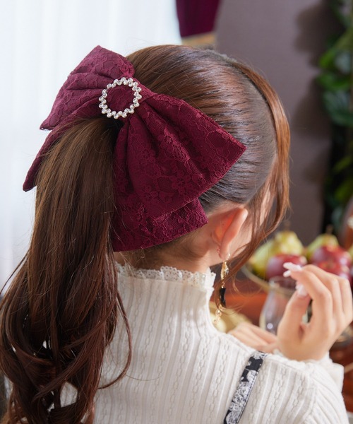 ROJITA ヘアクリップ リングビジュ付きBIGリボンレースバレッタ
