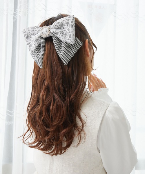ROJITA ヘアクリップ リングビジュ付きBIGリボンレースバレッタ