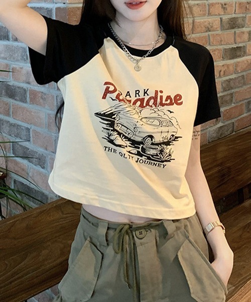 tシャツ ヴィンテージピグメントTシャツ 半袖ラグランクロップT レディース ヴィンテージピグメントTシャツ 半袖ラグランクロップT（Tシャツ