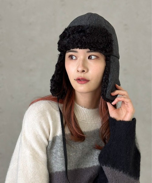 Per sist ence（パーシエンス） ニット帽 ニットキャップ ニット×ボア