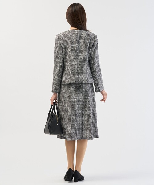 新品未使用 アンジョア ツイード ノーカラージャケット スカート セットアップ フロリア Flolia ツイードノーカラージャケット・フレアワンピースの2