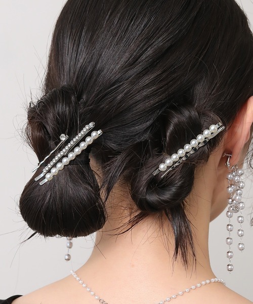 パール付き黒色ヘアピン セール】パール付きベロアヘアピン（ヘアピン）｜cuorequal