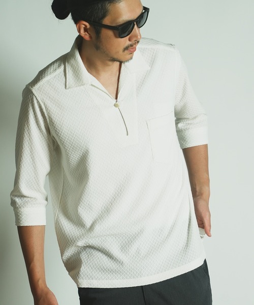 RATTLE TRAP（ラトルトラップ） シャツ ダイヤ柄シャーリング七分袖