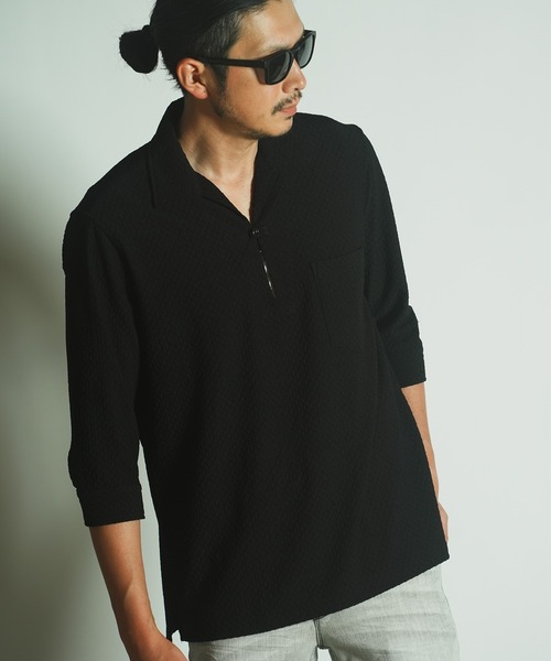 RATTLE TRAP シャツ ダイヤ柄シャーリング七分袖スキッパー