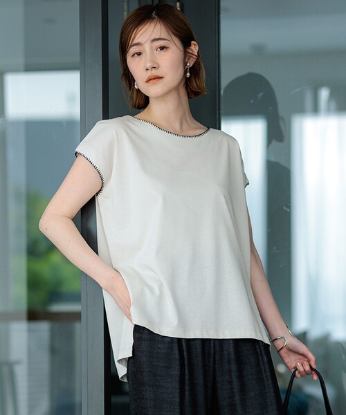 tシャツ 「洗える」トリミングジャージー カットソー レディース 23区 tシャツ 「洗える」トリミングジャージー カットソー