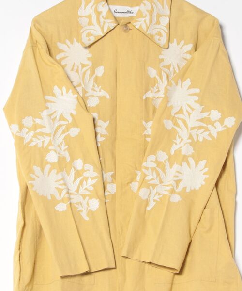 sara mallika コート アウター C.LINEN BIG FLOWER EMB JKT