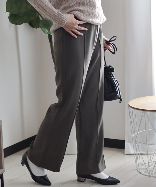 ArgueCulture流れ星デザイン×フレアパンツ スラックス スラックス パンツ エステルカルゼ センタープリーツフレア