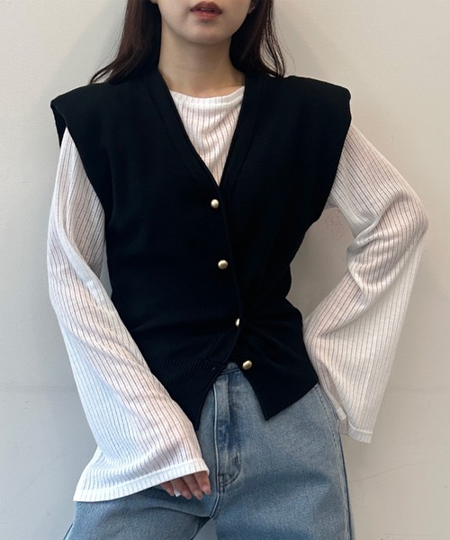 solleim（ソルレム） ベスト ジレ ゴールドボタンニットジレ