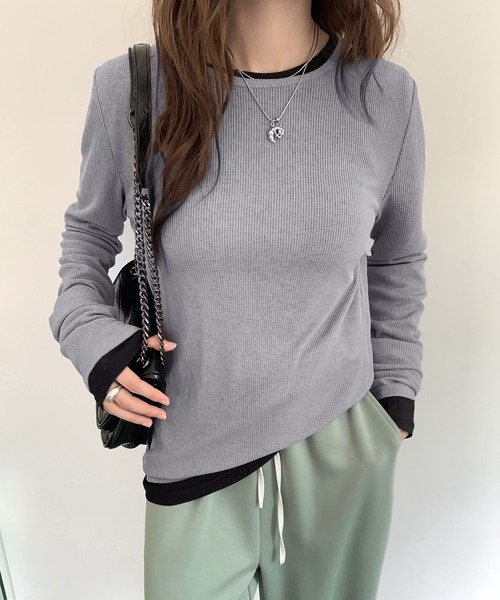 【新品未使用】ロゴ シアー　グレー　トップス ロンT tシャツ リブシアートップス レディース : ZOZOTOWN Yahoo!店 - 通販